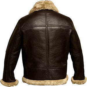 Men's Aviator Bomber Real Wool Sheepskin Leather Jacket