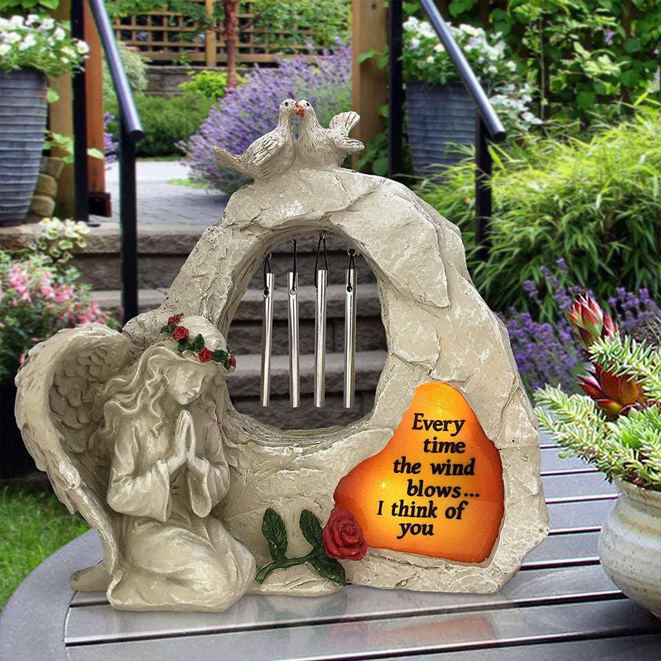 Garden Angel Memorial Wind Chime - Sympathy Gift with Solar