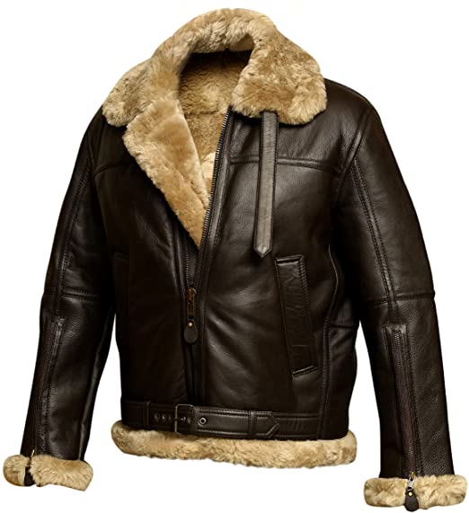 Men's Aviator Bomber Real Wool Sheepskin Leather Jacket