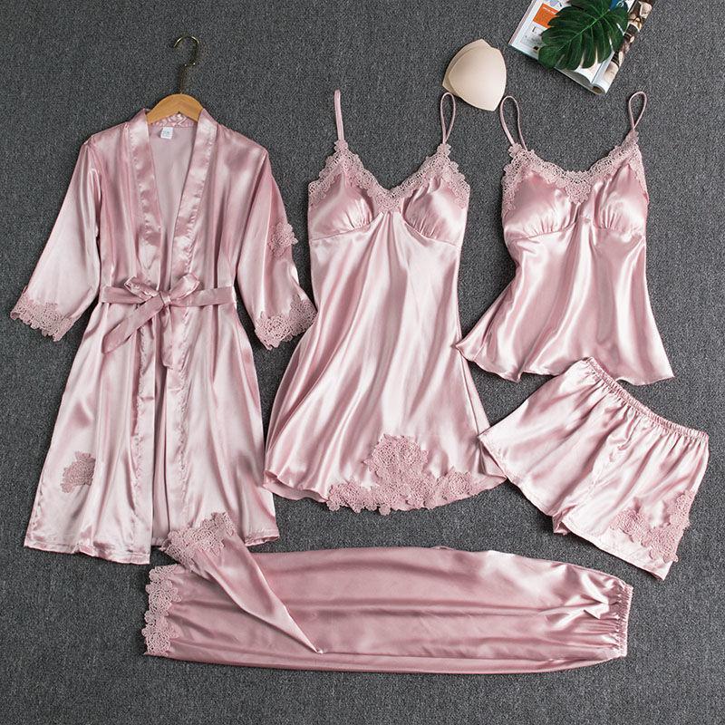 Blushy Silk 5 Piece Pajama Set【Buy 2 get 1 free】